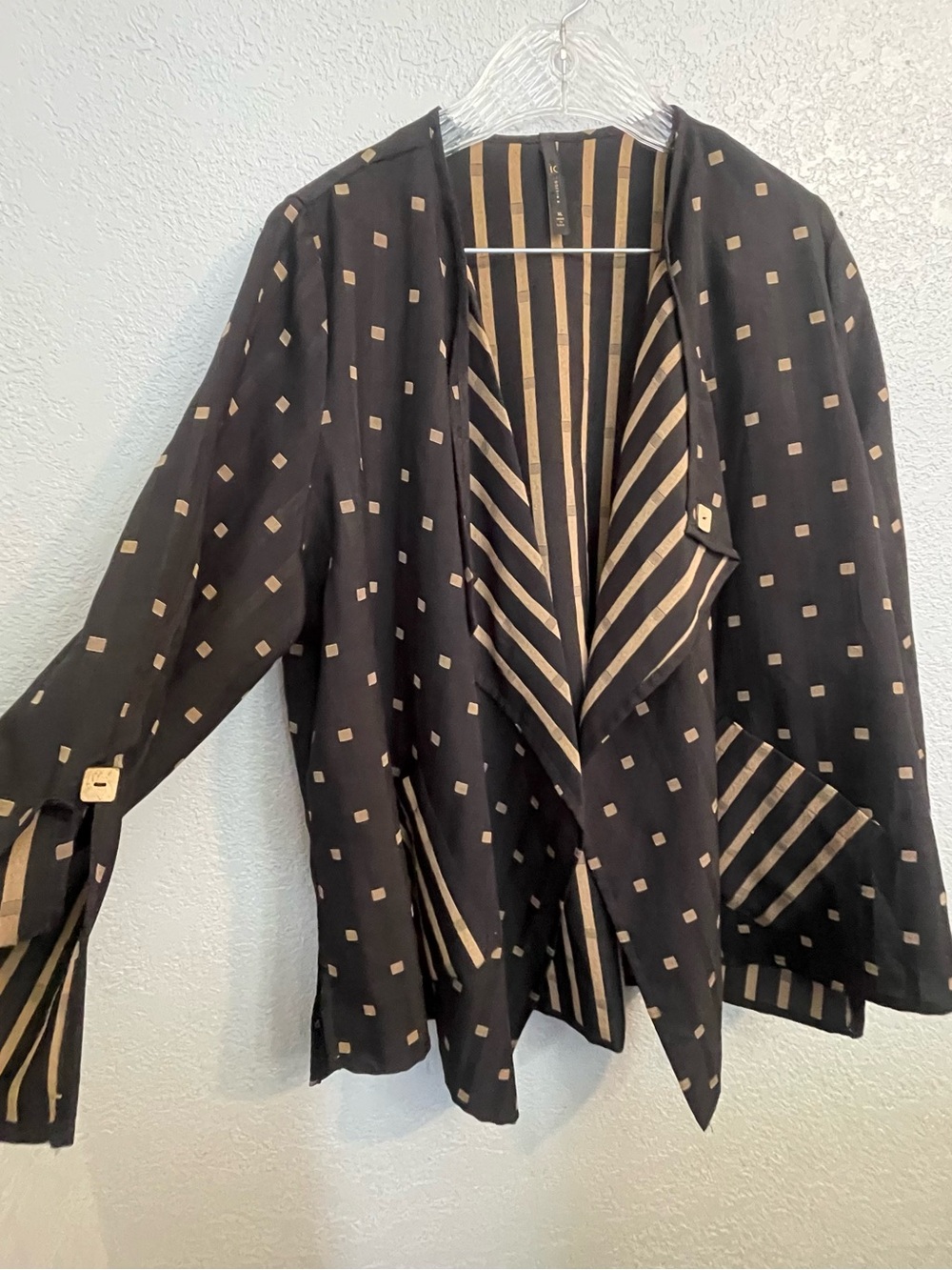 IC By Connie K Cardigan Jacket Xl  Black Tan Art To Wear Lagenlook Open Front - Picture 4 of 9